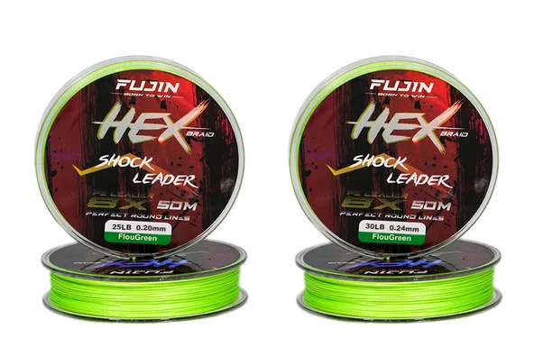 Fujin Hex Braid 8x 50mt Fluo Green PE İP Shock Leader  0.24mm 30LB ürün görseli 1