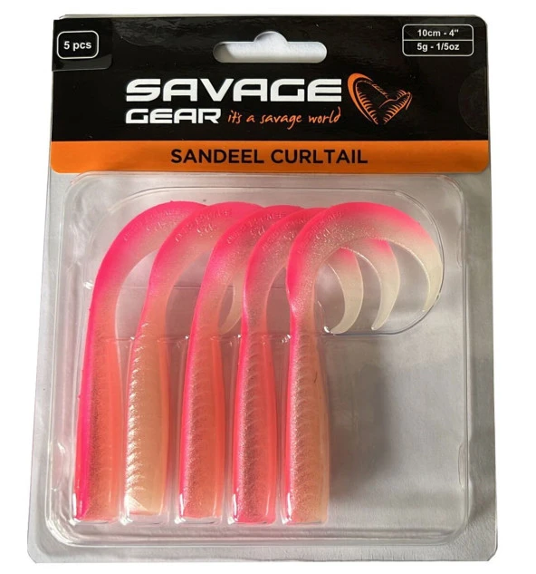 Savage Gear LB Sandeel Curltail 10cm Pink Glow Back 5 Adet Orak Kuyruk ürün görseli 1