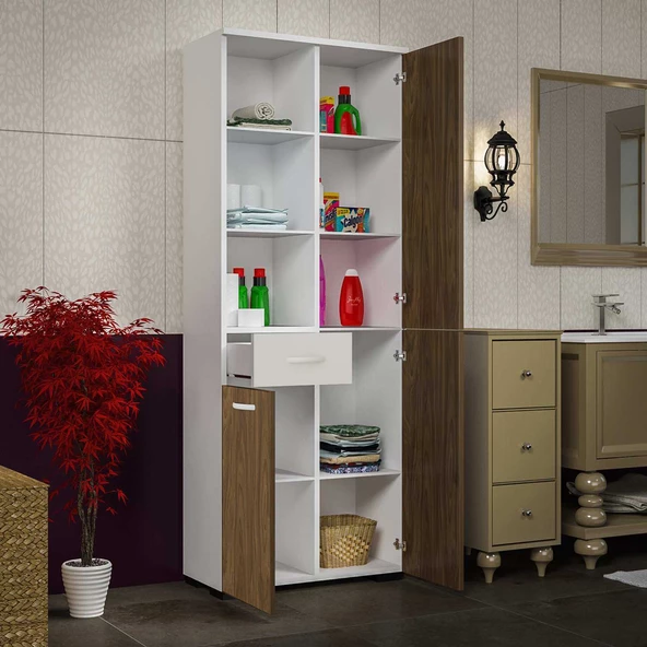 MODİLAYN CEVHER BANYO Çok Amaçlı Banyo Dolabı, Ceviz Beyaz ürün görseli 1
