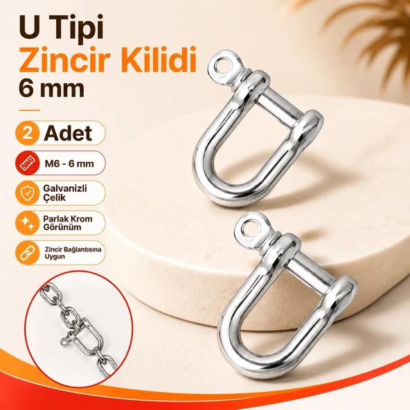 Kilitli Karabina U Tipi Zincir Kilidi 6 mm Kilit Salıncak Askısı Ek Bağlantı Parça Aparat 2 ADET ürün görseli 1
