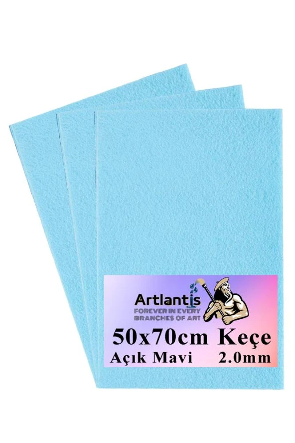 Açık Mavi Keçe 50x70 cm 2.0 mm 3 Adet Renkli Hobi Keçesi Elişi Keçesi Anasınıfı Kreş Okul Öncesi ürün görseli 1