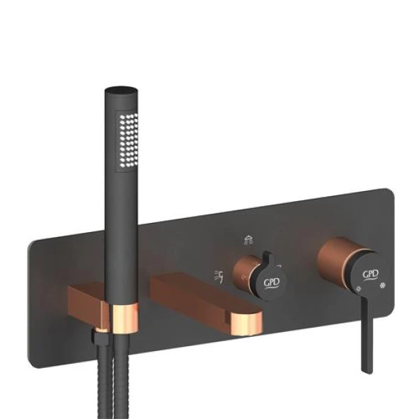 GPD Kombine Ankastre Banyo Bataryası 3 Yönlü Siyah-RoseGold MKA165-S-R ürün görseli 1