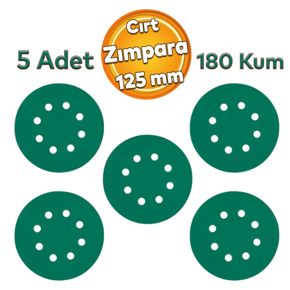 Delikli 125 mm Yeşil Cırt Zımpara Taşlama 180 Kum Kaporta Boya Duvar Metal Cila Parlatma 5 Adet ürün görseli 1