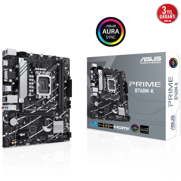 ASUS PRIME B760M-K B760 DDR5 Vga GLan 2.5G mATX HDMI M2 RGB USB3 1700p Anakart ürün görseli 1