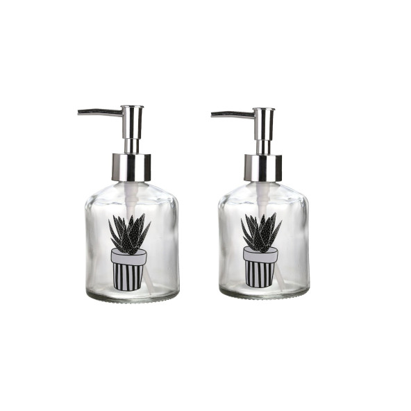 BANYO SETİ CAM SIVI SABUNLUK 2 ADET,KAKTÜS 1 DESEN 300ML 7,6X15,5CM ürün görseli 1