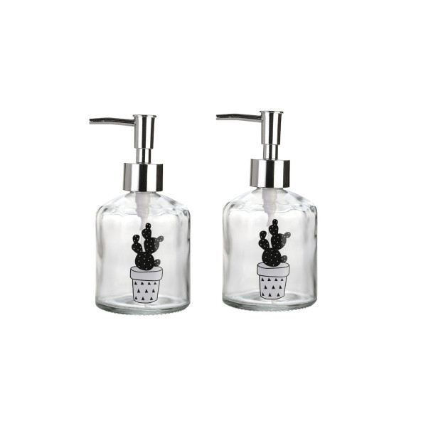 BANYO SETİ CAM SIVI SABUNLUK 2 ADET,KAKTÜS 2 DESEN 300ML 7,6X15,5CM ürün görseli 1