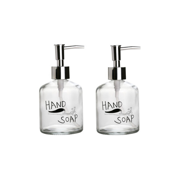 BANYO SETİ CAM SIVI SABUNLUK 2 ADET,EL SABUNU YAZILI 300ML 7,6X15,5CM ürün görseli 1