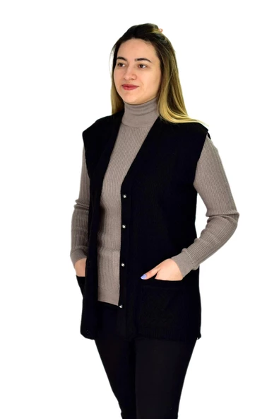 Kadın Cepli Triko Yelek BGL-ST03345 - Resim 5