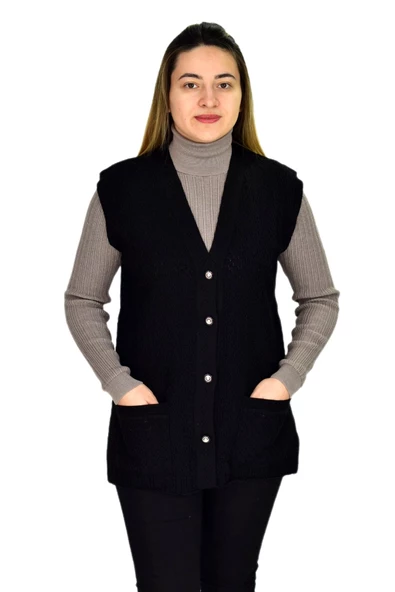 Kadın Cepli Triko Yelek BGL-ST03345 - Resim 3