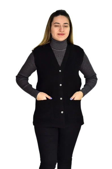 Kadın Cepli Triko Yelek BGL-ST03343 - Resim 3