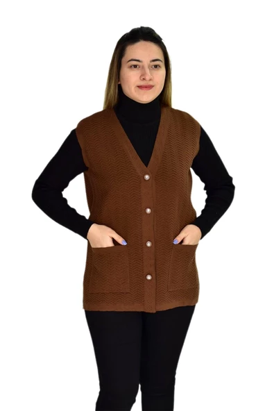 Kadın Cepli Triko Yelek BGL-ST03343 - Resim 7