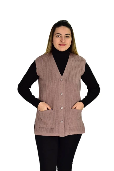 Kadın Cepli Triko Yelek BGL-ST03343 - Resim 6