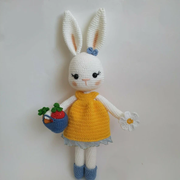 Sepetli Şirin Tavşan Uyku Arkadaşı Amigurumi Organik Oyuncak ürün görseli 1