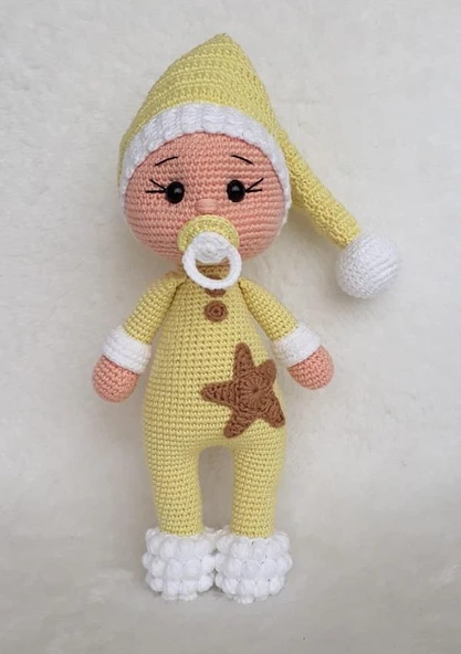 Sarı Emzikli Bebek Uyku Arkadaşı Amigurumi Organik Oyuncak ürün görseli 1