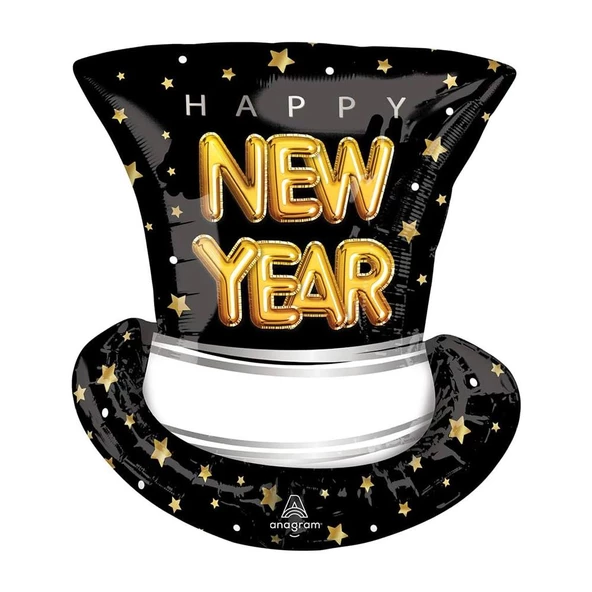 Yılbaşı Yeniyıl Dekorasyonu Helyuma Uyumlu Happy New Year Şapka Folyo Balon ürün görseli 1