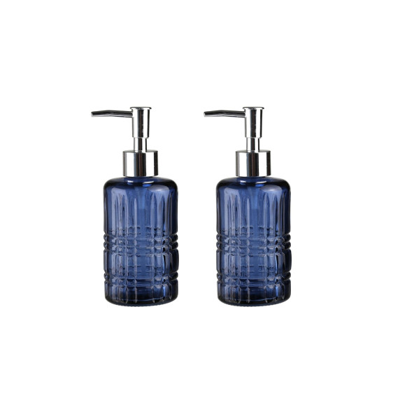 BANYO SETİ CAM SIVI SABUNLUK 2 ADET,KRİSTAL DESENLİ MAVİ 300ML 6,8X17,6CM ürün görseli 1
