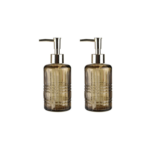BANYO SETİ CAM SIVI SABUNLUK 2 ADET,KRİSTAL DESENLİ KAHVERENGİ 300ML 6,8X17,6CM ürün görseli 1