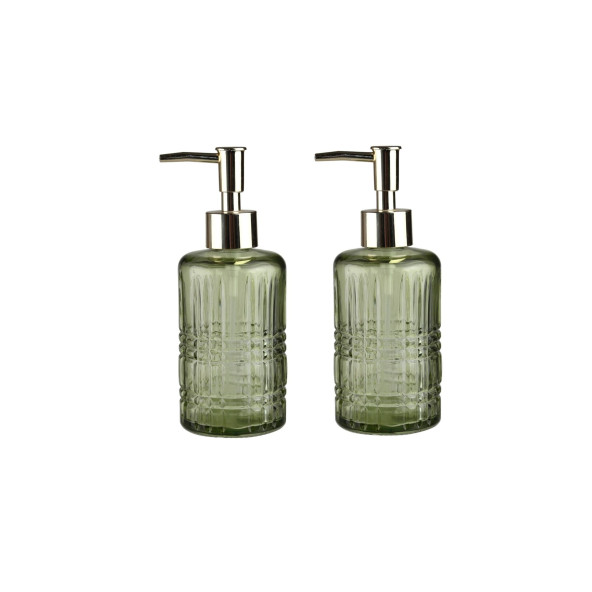BANYO SETİ CAM SIVI SABUNLUK 2 ADET,KRİSTAL DESENLİ YEŞİL 300ML 6,8X17,6CM ürün görseli 1