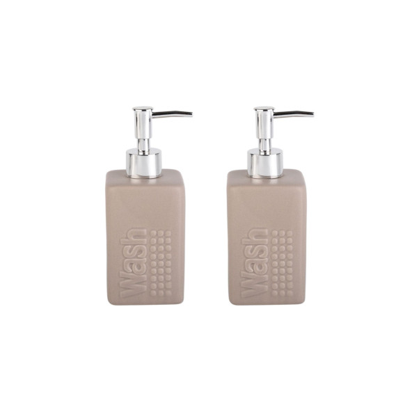 BANYO SETİ SERAMİK SIVI SABUNLUK 2 ADET BEJ MODERN 7X7X17CM 300ML ürün görseli 1
