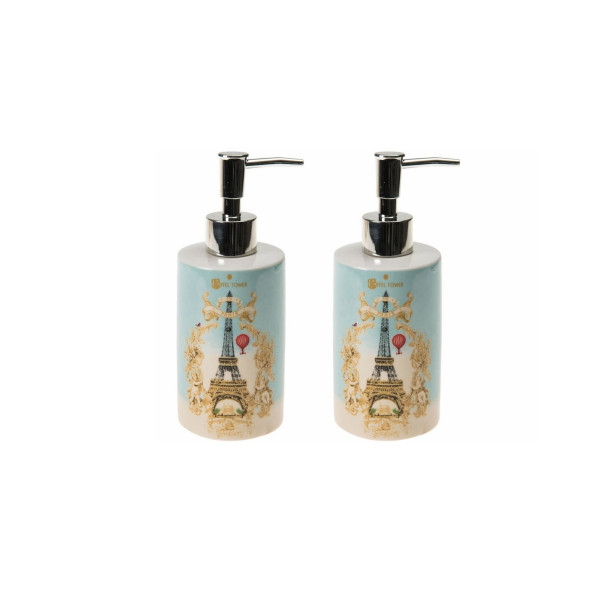 BANYO SETİ SERAMİK SIVI SABUNLUK 2 ADET ROMANTİK YEŞİL MODEL 7x7x18cm 320ml ürün görseli 1