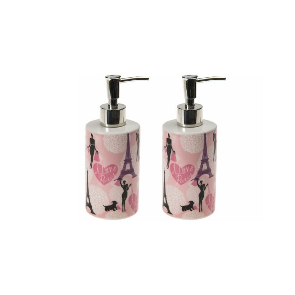 BANYO SETİ SERAMİK SIVI SABUNLUK 2 ADET KIZLI PARİS DESENLİ 7X7X18CM 320ML ürün görseli 1