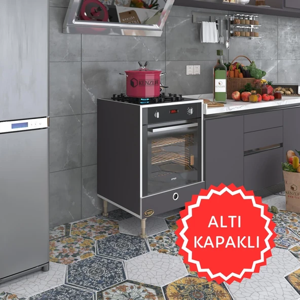 Kenzlife ankastre modülü kabini nobelyum gri fırın ocak dolabı özel boy ayarlı ayaklı kapaklı ürün görseli 1