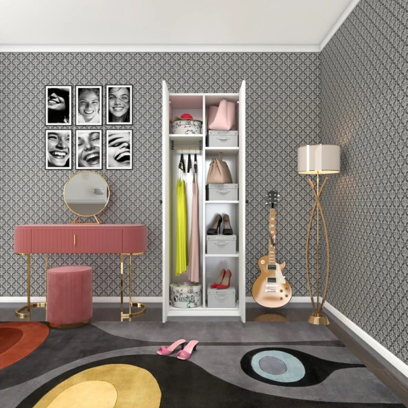 Kenzlife gardırop 2 kapılı kapaklı leylak byz 173X60X42 gardolap dolap ofis ürün görseli 1