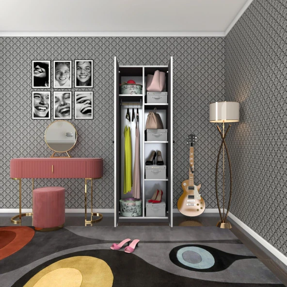 Kenzlife gardırop 2 kapılı kapaklı leylak gri 173*60*42 gardolap dolap ofis ürün görseli 1