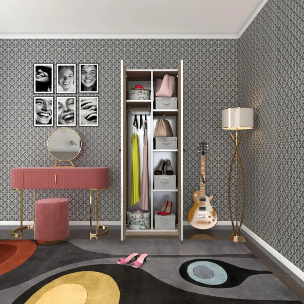 Kenzlife gardırop 2 kapılı kapaklı leylak crd 173*60*42 gardolap dolap ofis ürün görseli 1