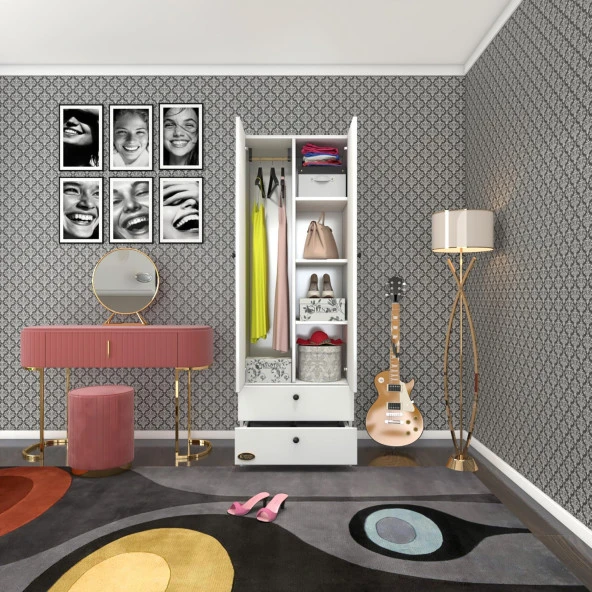 Kenzlife gardırop 2 kapılı kapaklı 2 çekmeceli nilüfer byz 173x60x42 gardolap dolap ofis ürün görseli 1