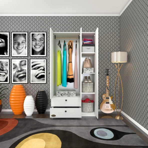 Kenzlife gardırop 3 kapılı kapaklı 2 çekmeceli manolya byz 173*90*42 gardolap dolap ofis ürün görseli 1