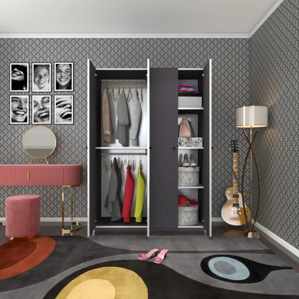 Kenzlife gardırop 4 kapılı kapaklı devetabanı gri 173*120*42 gardolap dolap ofis ürün görseli 1