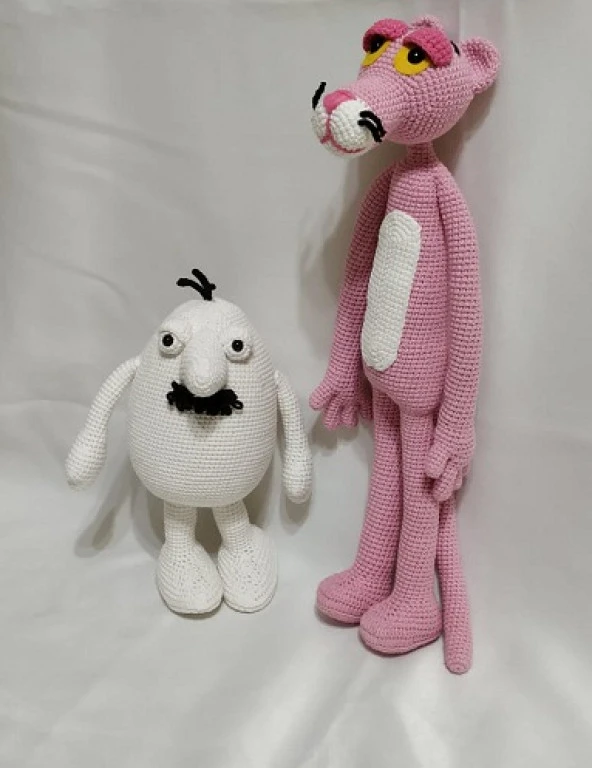 Pembe Panter ve Beyaz Adam Amigurumi Organik Oyuncak ürün görseli 1