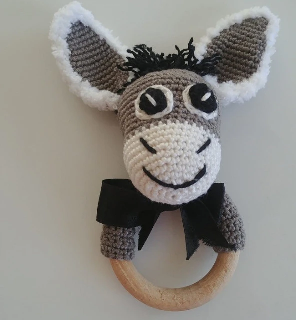 Sevimli Eşek Diş Kaşıyıcı Amigurumi Organik Çıngırak ürün görseli 1