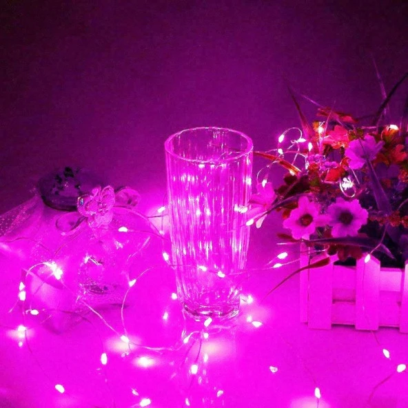 2 METRE PEMBE PİLLİ LED IŞIK CANLI PEMBE IŞIK IP65 SU GEÇİRMEZ SEVGİLİLER GÜNÜNE ÖZEL PEMBE LED IŞIK ürün görseli 1