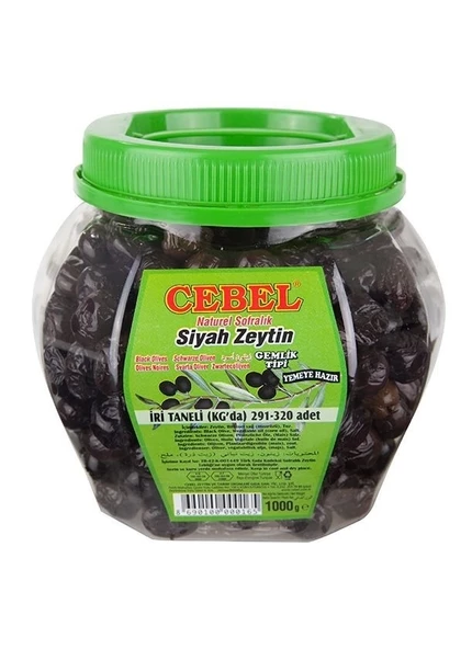 Cebel Siyah Zeytin İri Taneli 291-320 Pet 1000 Gr ürün görseli 1
