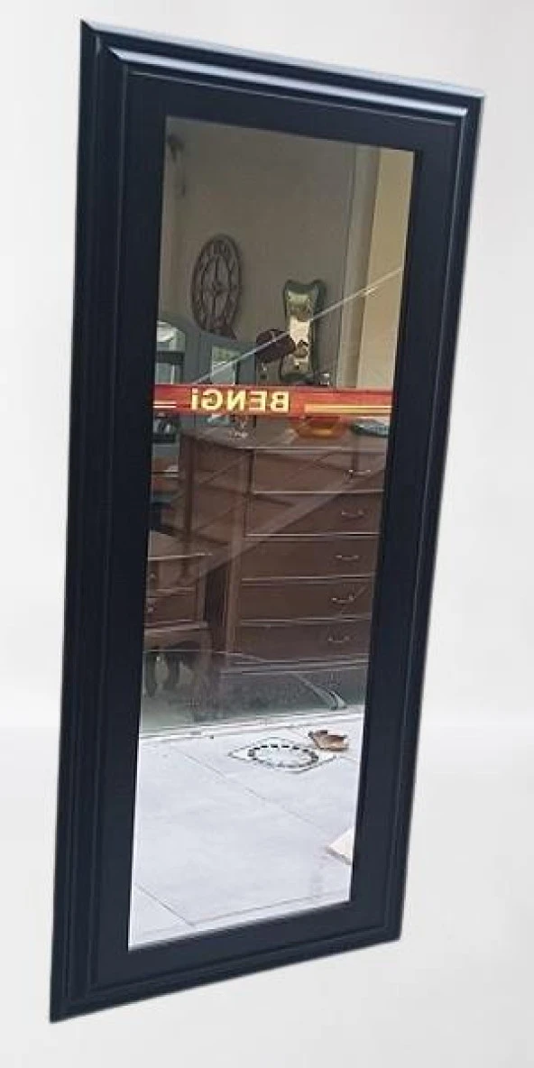 Boy 90346 Duvar Aynası 45'e 115 MDF Lam Kenar Siyah Flotal Ayna Kutuda Sevk El Yapım ürün görseli 1