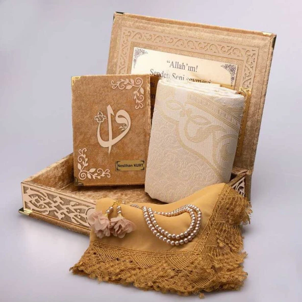 Raşel Kutulu, Kuran Hediye Seti (Orta Boy, Gold, Elif-Vav) ürün görseli 1
