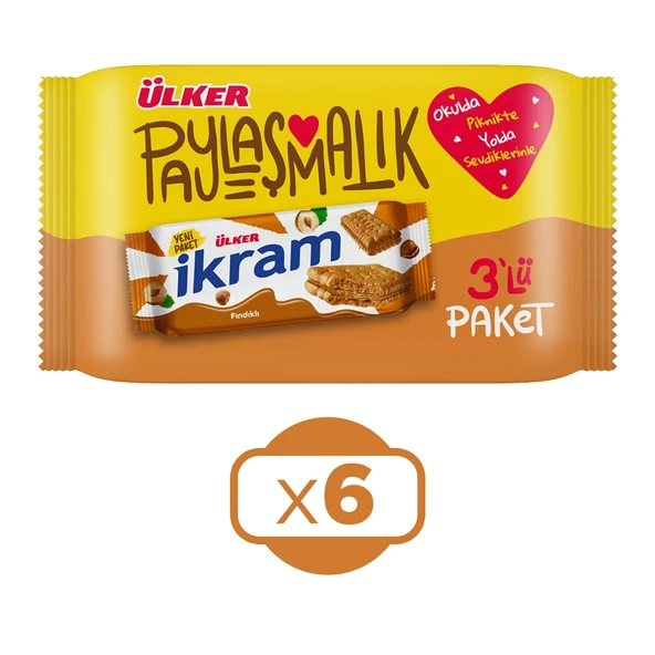 Ülker İkram Fındıklı Kremalı Bisküvi 3x84 gr X 6 Adet ürün görseli 1