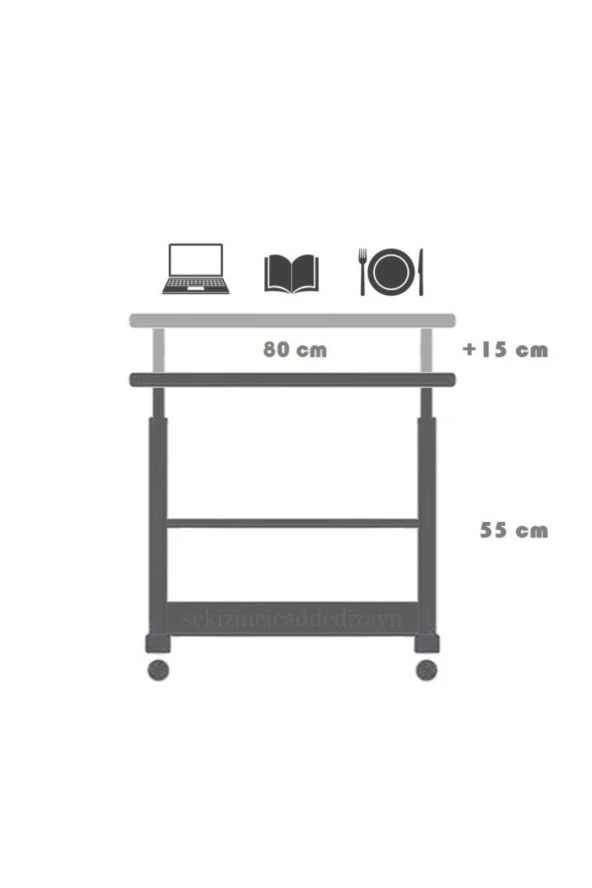 servetavcı Yükseklik Ayarlı ve Çift Raflı Çalışma Masası - Atlantik Çam (Tekerli) 80x40 ürün görseli 1