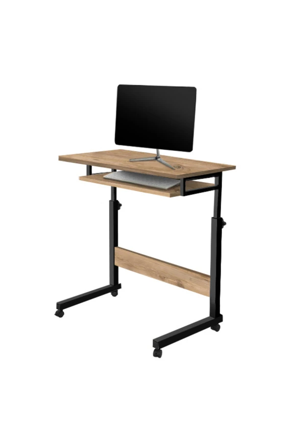 servetavcı Yükseklik Ayarlı ve Klavyelikli Laptop Sehpası - Atlantik Çam 70x40 (Frenli Tekerli) ürün görseli 1