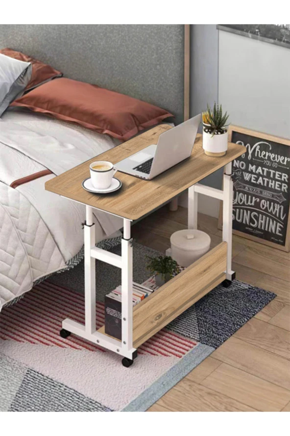 servetavcı Yükseklik Ayarlı Çalışma Masası - Atlantik Çam 2 (TEKERLİ) 100x50 Oval Kenar ürün görseli 1