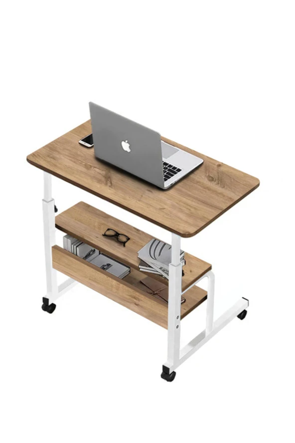 servetavcı Yükseklik Ayarlı Ve Çift Raflı Laptop Sehpası Ve Çalışma Masası - Çam Beyaz (Tekerli) 70x40 ürün görseli 1