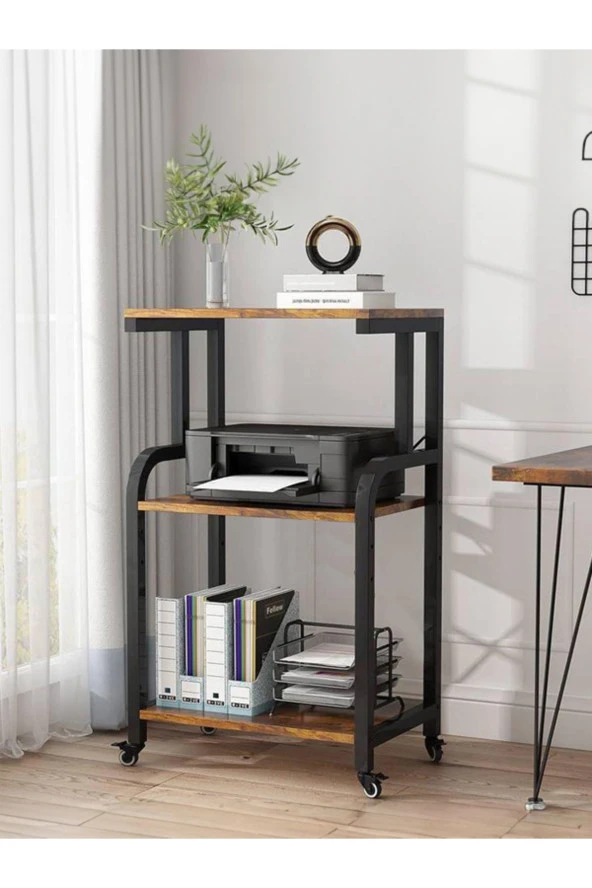 servetavcı Raflı Yazıcı Sehpası - Atlantik Çam (Frenli Tekerliİ) 45x30x90 ürün görseli 1
