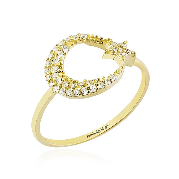 Ayyıldız Altın Yüzük 14K Gold Taşlı ürün görseli 1