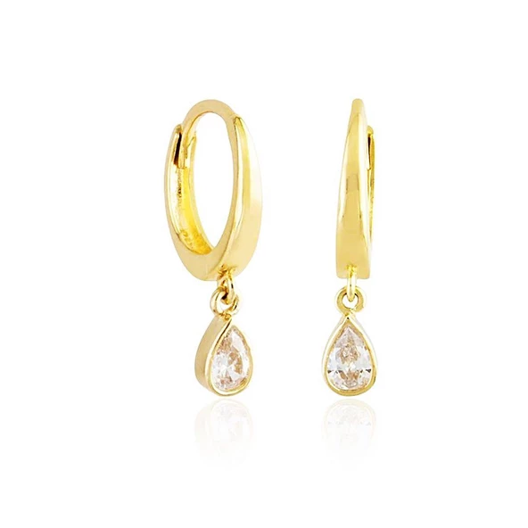 Damla Taşlı Altın Sallantılı Küpe 14K Gold ürün görseli 1