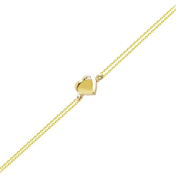 Altın Zincir Kalp Bileklik 14K Gold Taşlı ürün görseli 1