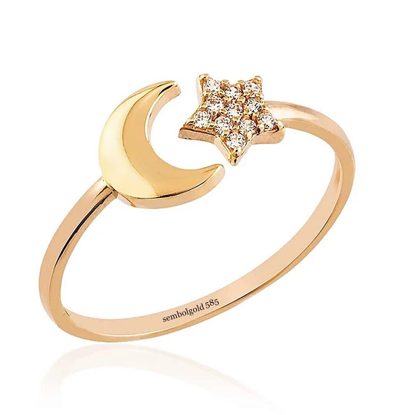 Ayyıldız Rose Altın Yüzük 14K Gold Taşlı ürün görseli 1