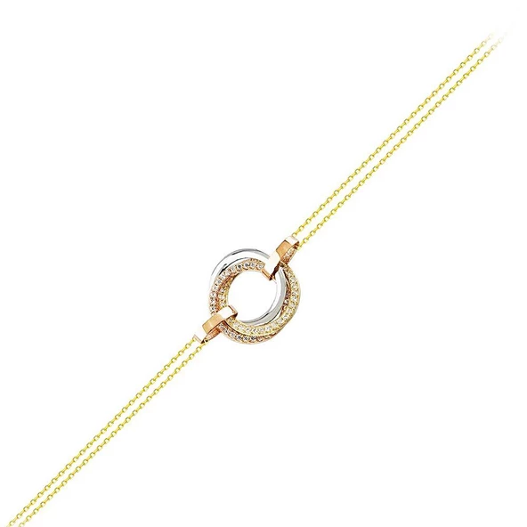 Tricolor Halka Altın Zincir Bileklik 14K Gold ürün görseli 1