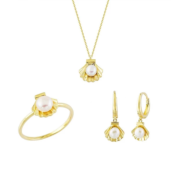 Altın 3'lü Takı Seti İstiridye 14K Gold ürün görseli 1